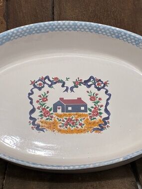 Teamson Vintage 1995 Oval Stoneware Ceramic Casserole Dish